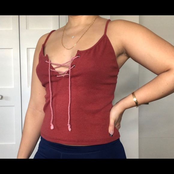 The Hanger Tops - The Hanger Rust Lace Up Top